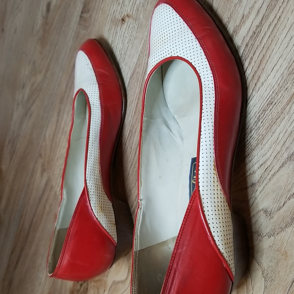 Vintage Amalfi Womens Red White Almond Toe Low Heel Loafers Flats Size 7… - Picture 5 of 14